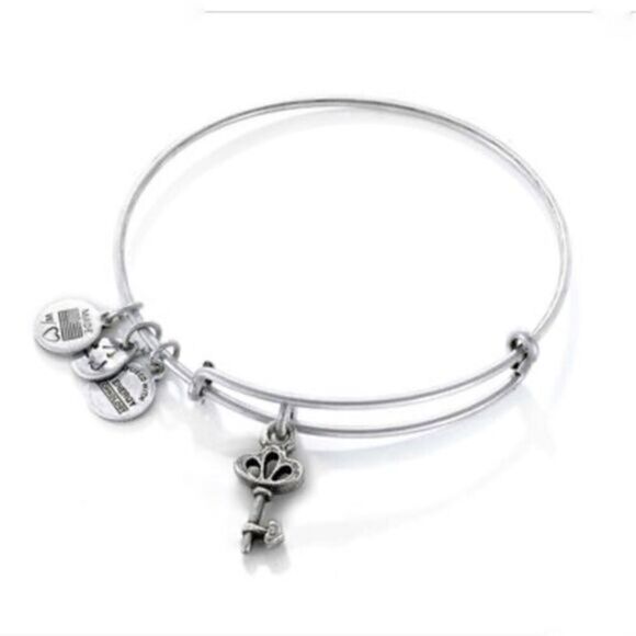 Alex and Ani Crystal Skeleton Key Charm Expandable Wire Bracelet - Picture 1 of 4